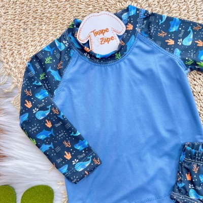 Linha Praia - Camiseta com Proteção UV50+ e Sunga - Sea - Azul Claro e Marinho